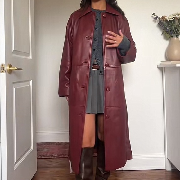 Reformation Veda Beck Leather Trench in Chianti Red - Picture 1 of 10